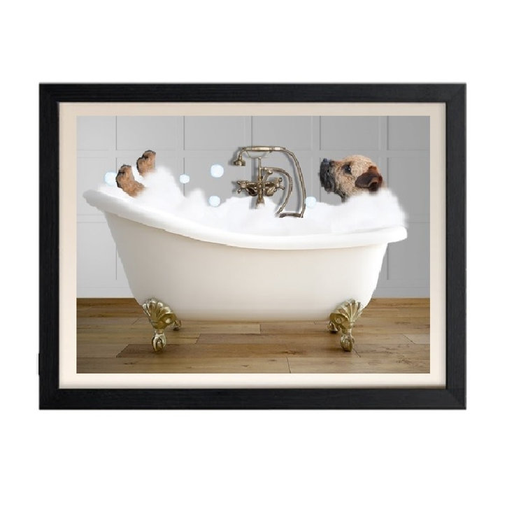 Happy Larry Border Terrier In Bath Print Funny Bathroom Wall Art
